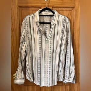 Loft Outlet Women’s XL Blouse Shirt Woven Gray Pink Stripe